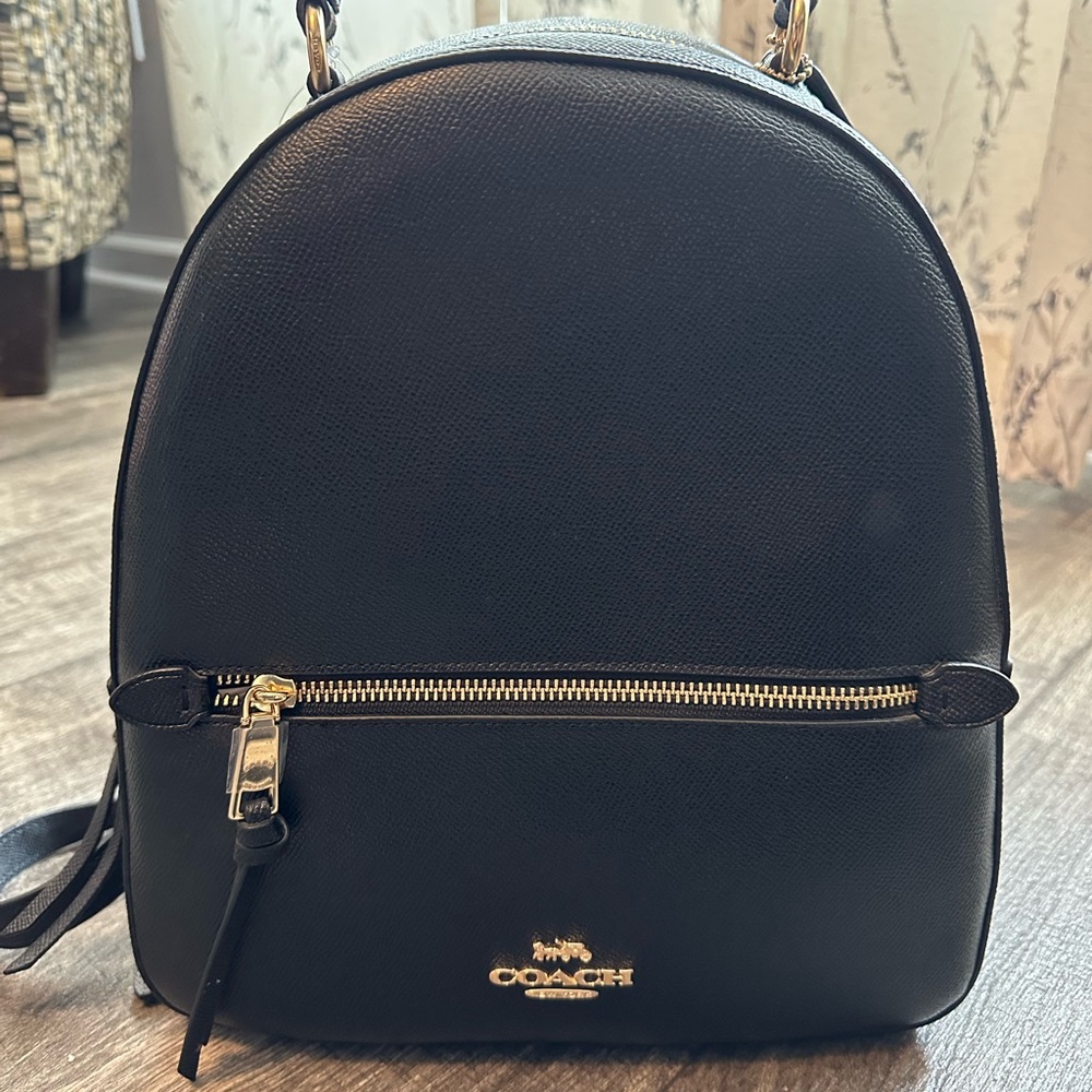 Coach Black Leather Mini Backpack with Gold Accents